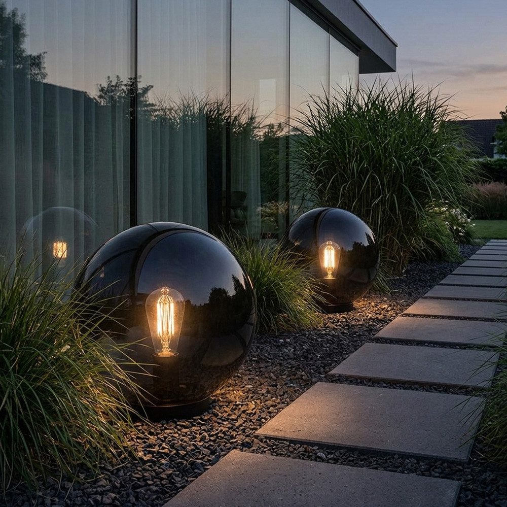 EGLO Außen-Stehlampe, Leuchtmittel nicht inklusive, Außen Steckleuchte Kugelleuchte schwarz Gartenkugel mit Spieß D 40 cm