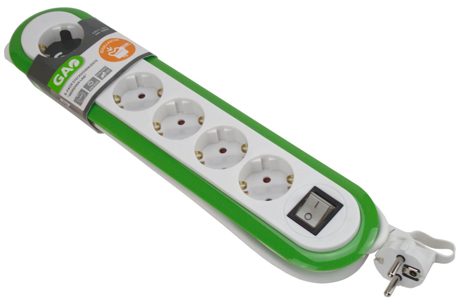 GAO 6-fach Steckdosenleiste mit Schalter - Farbe: grün Steckdosenleiste