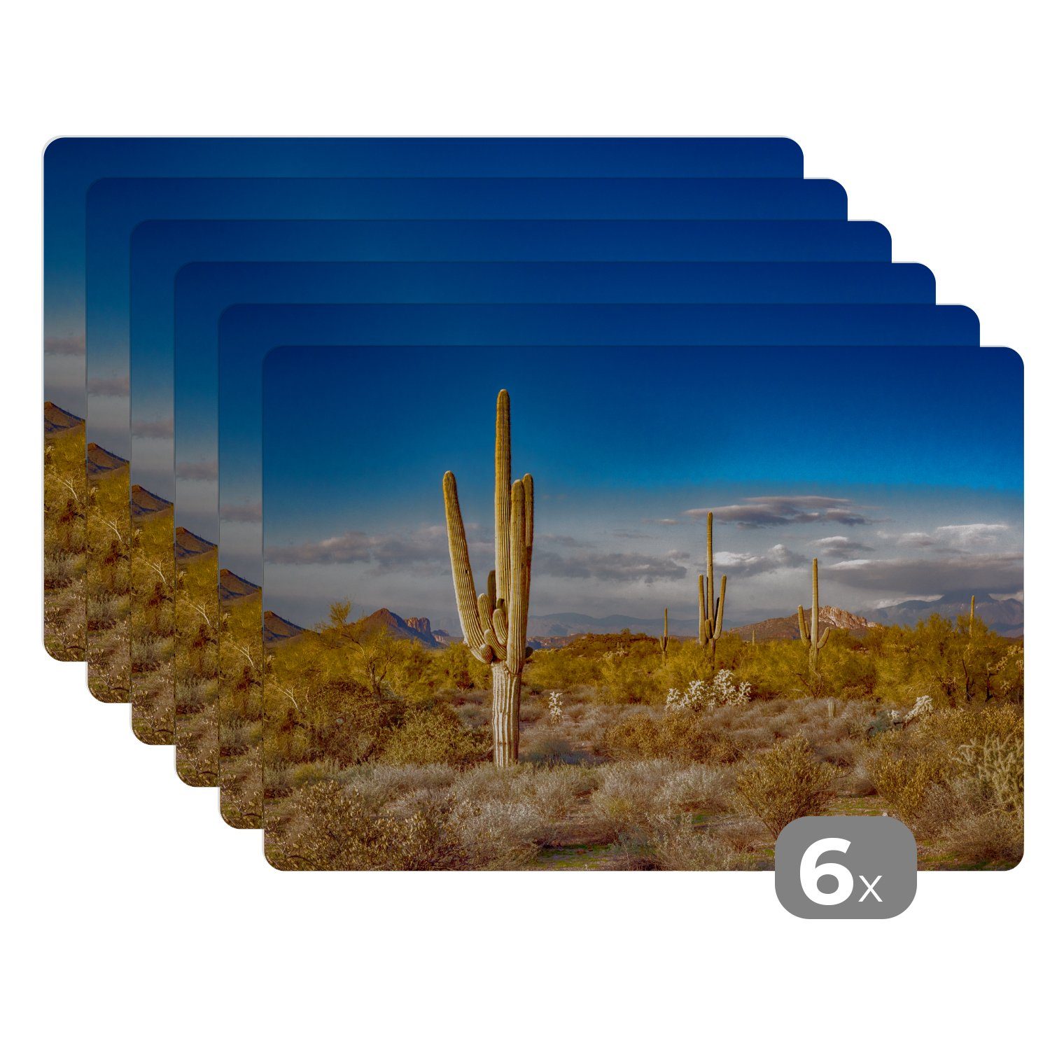 Platzset, Kaktus bei Sonnenuntergang MuchoWow, Arizona, Platzmatte, (6-St), Schmutzabweisend in Platzdecken, Tischmatten, Platzset