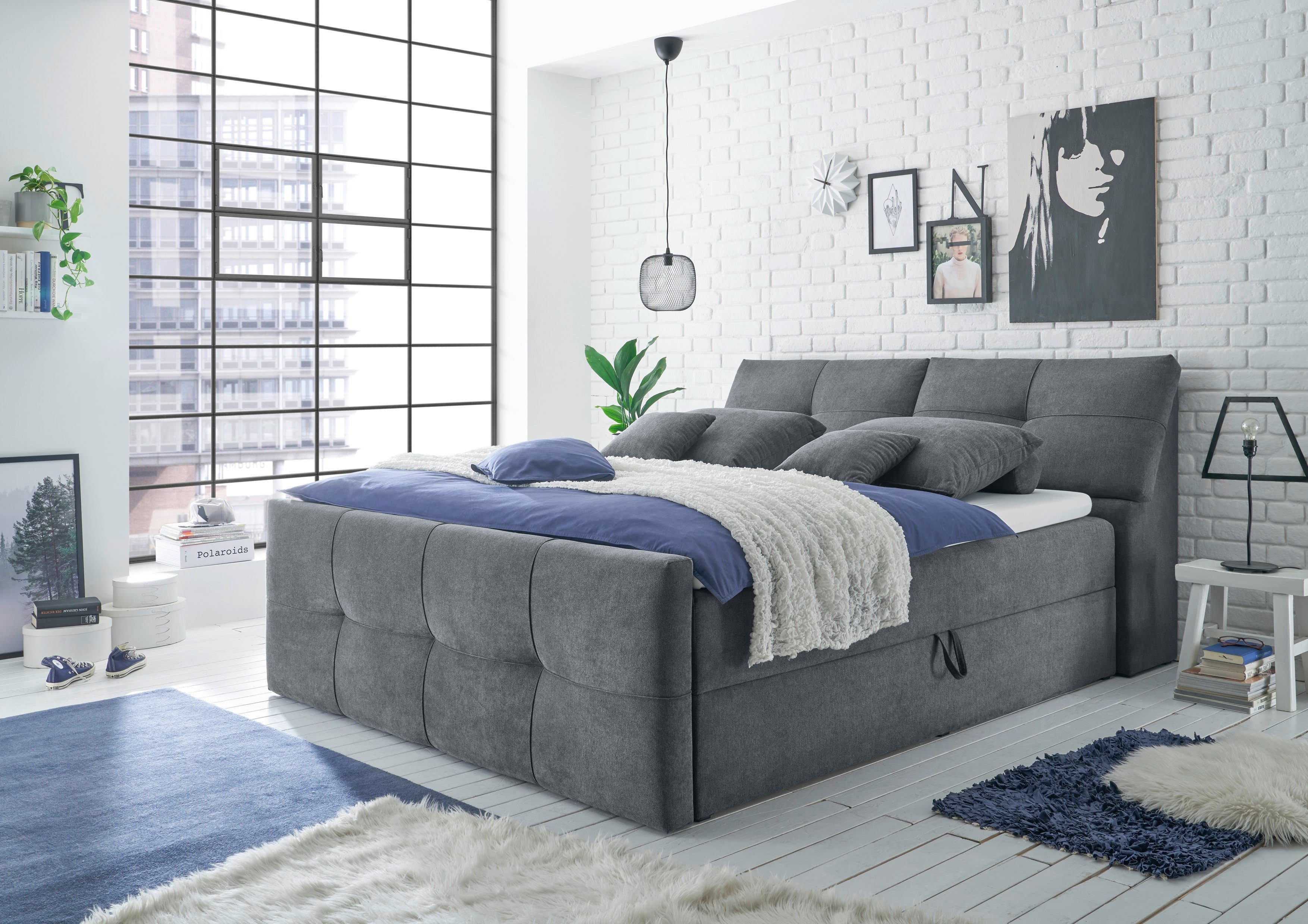 ED EXCITING DESIGN Boxbett Redmond (5-St), inkl. Zwei Bettkästen, Stauraum im Kopfteil und Topper