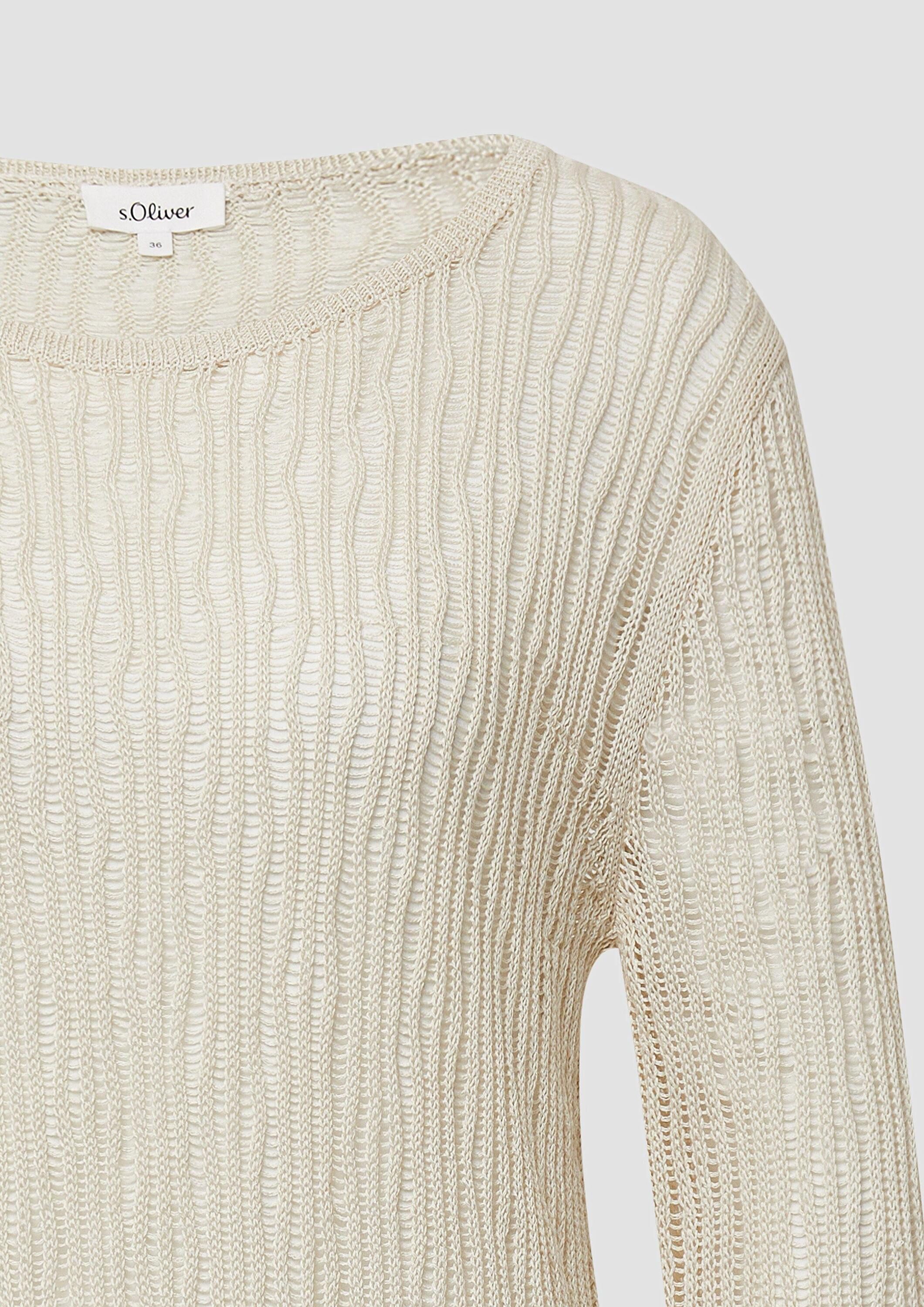 s.Oliver Longpullover Strickpullover Luftiger Strickpullover aus Leinenmix mit Ajourmuster