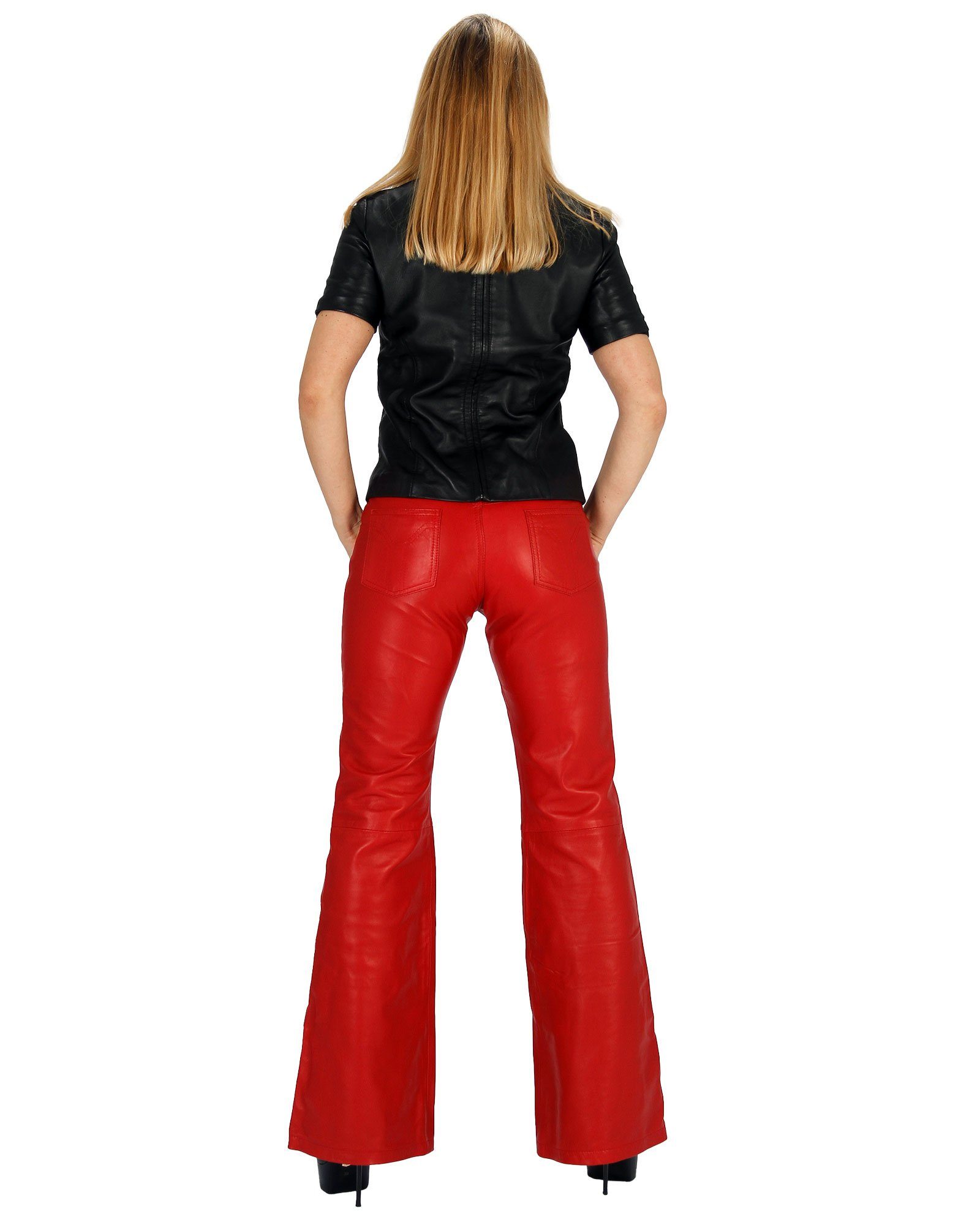 Lamm Lederhose echtem Style Fetish-Design Ausgestelltes 5-Pocket Bootcut Leder Lederhose Rot aus Nappa Bein
