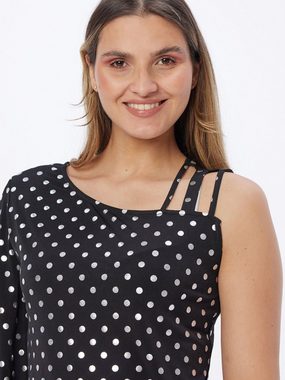 Sarah Kern Blusenshirt Off-Shoulder Shirt koerpernah mit asymmetrischen Ärmeln