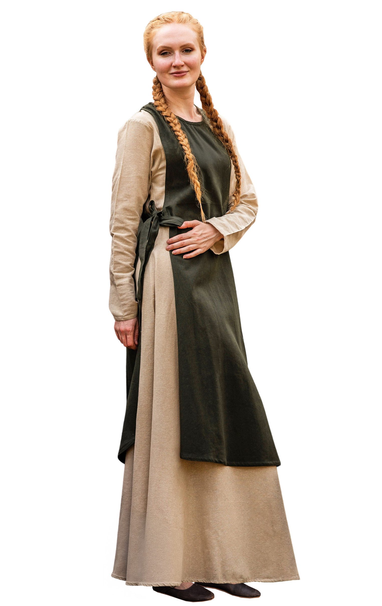 Leonardo Carbone Wikinger-Kostüm Überkleid "Magdalena" ärmellos, seitliche Bändel, hochwertige Baumwolle