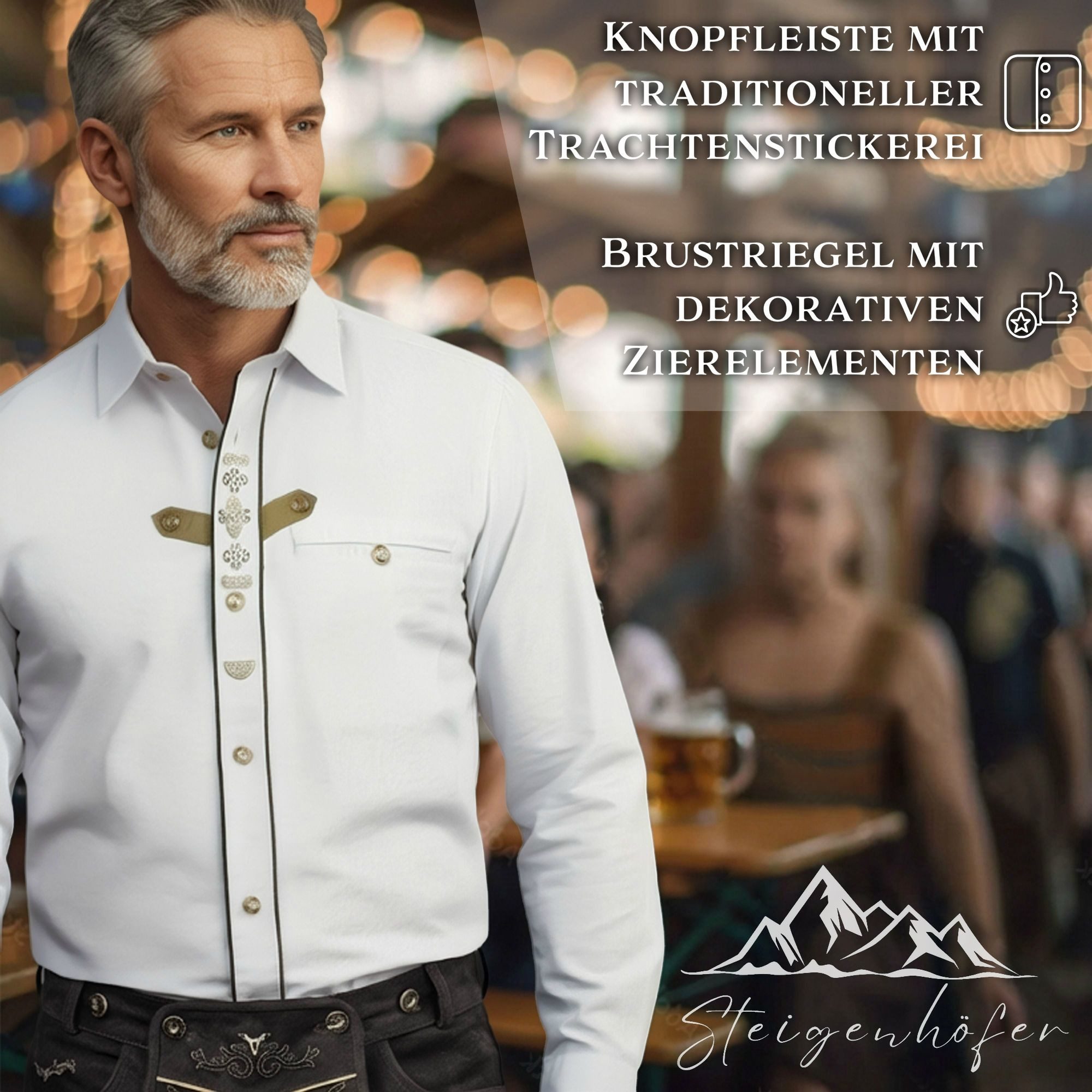Steigenhöfer Manufaktur Trachtenhemd Herren Langarm - Vincent - Mit Trachten und Jeans kombinierbar Traditionelles Herren Hemd mit Kentkragen für dein Oktoberfe – Bild 4 von 5