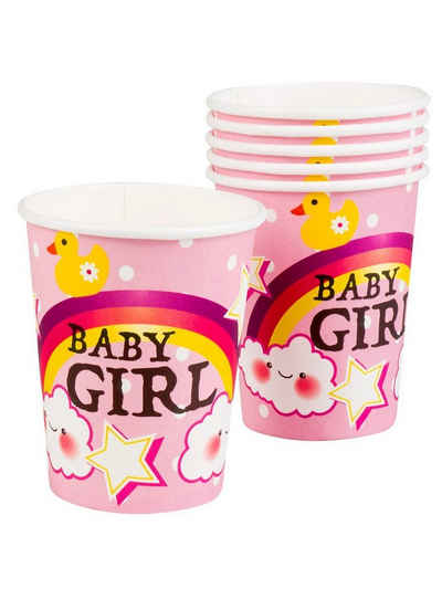 Boland Einweggeschirr-Set 6 Baby Girl Pappbecher, Pappe, Partygeschirr für Geburt, Babygeburtstag oder Pullerparty!