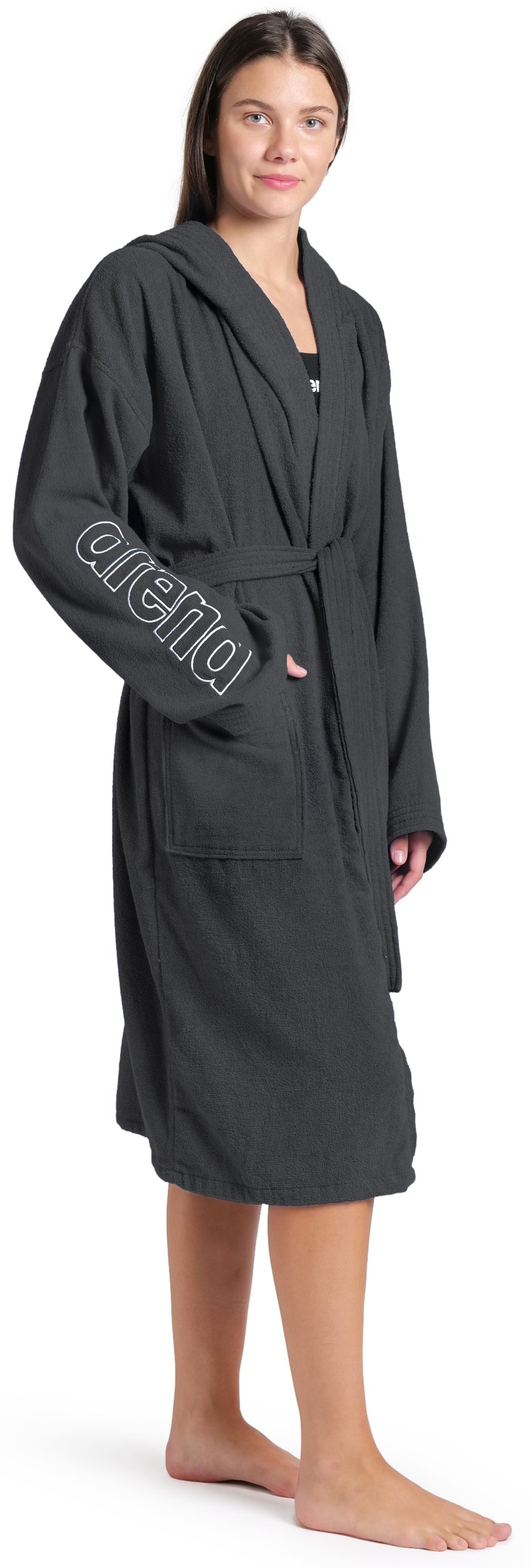 Arena Bademantel arena Unisex Zeppelin Bademantel, Midilänge, Baumwolle, Kapuze, Gürtel, Schwimmbad, Sauna, Baumwolle, Unisex, weich, bequem, Kapuze, leicht – Bild 4 von 5