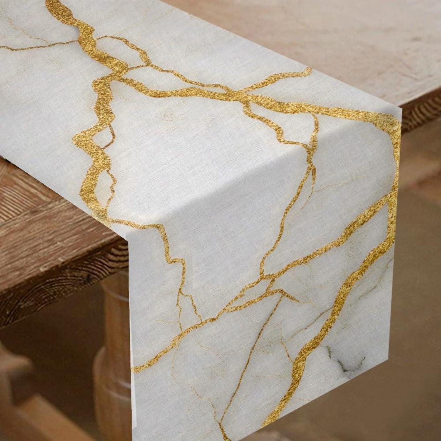 LuxusKollektion Tischläufer Tischläufer Marmormuster Gold 183x33cm (1-tlg)