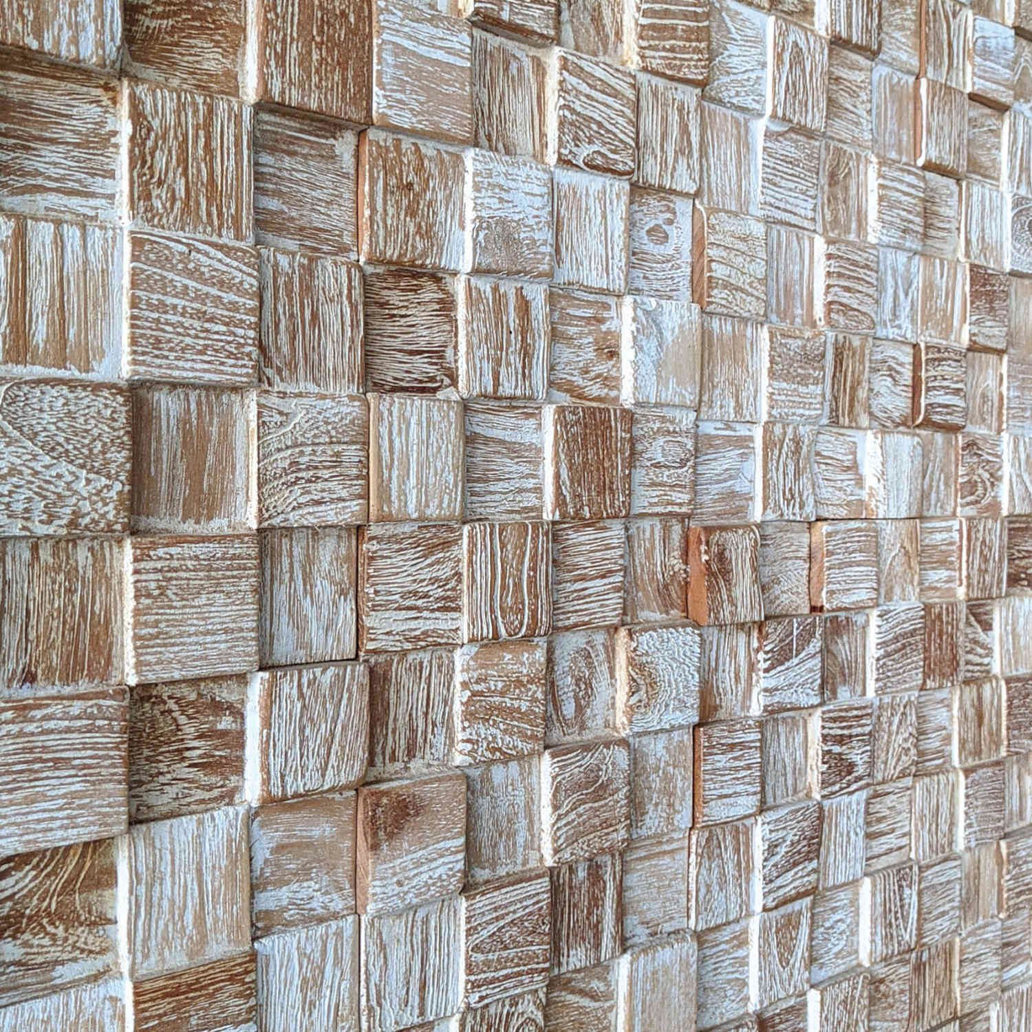 Casa Moro 3D Wandpaneel Holz Wandverkleidung White Washed Cube, BxL: 18,00x49,50 cm, 0,09 qm, (Teakholz, Handgefertigt) CB-002