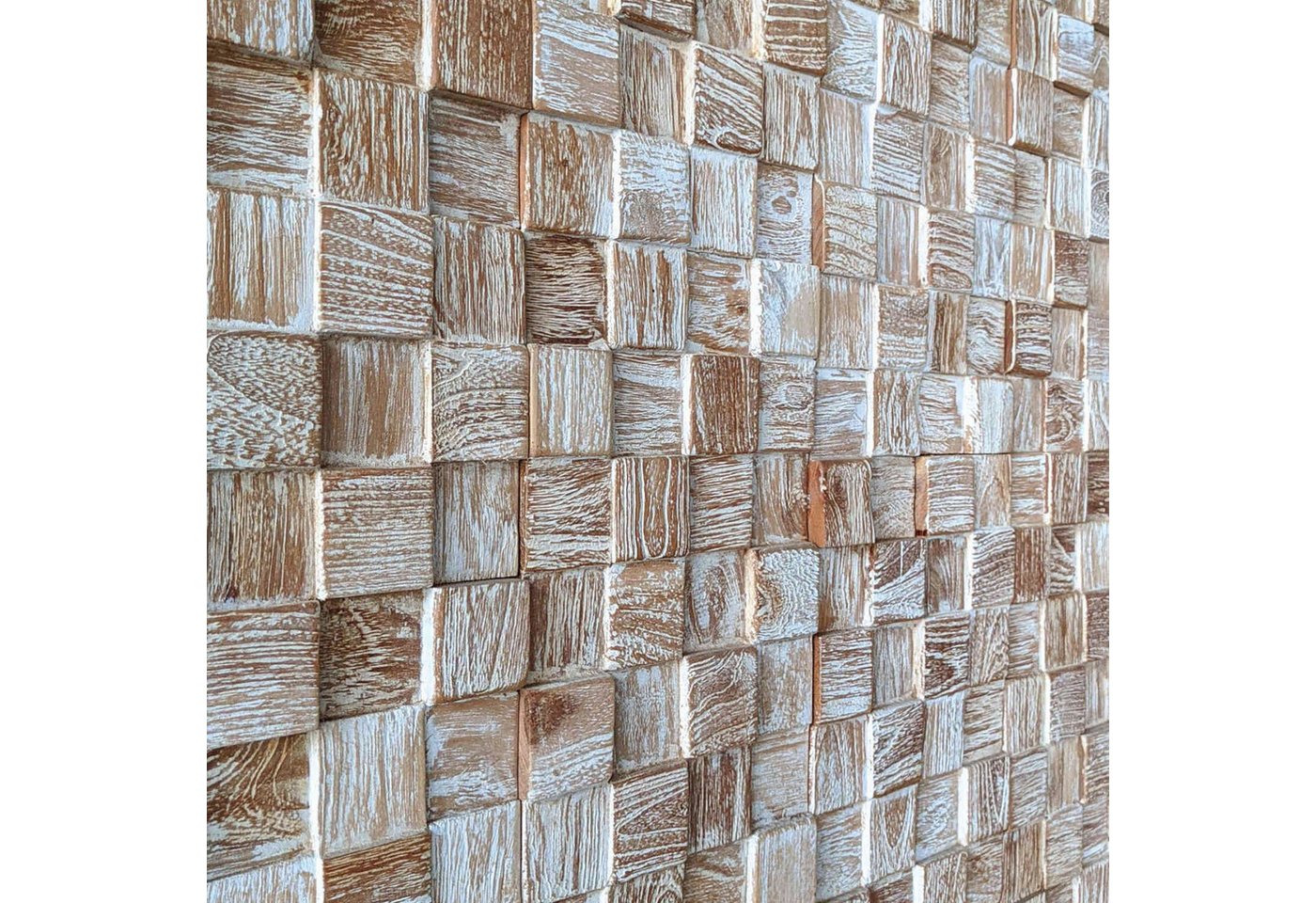 Thumbnail - Casa Moro 3D Wandpaneel Holz Wandverkleidung White Washed Cube, BxL: 18,00x49,50 cm, 0,09 qm, (Teakholz, Handgefertigt) ...
