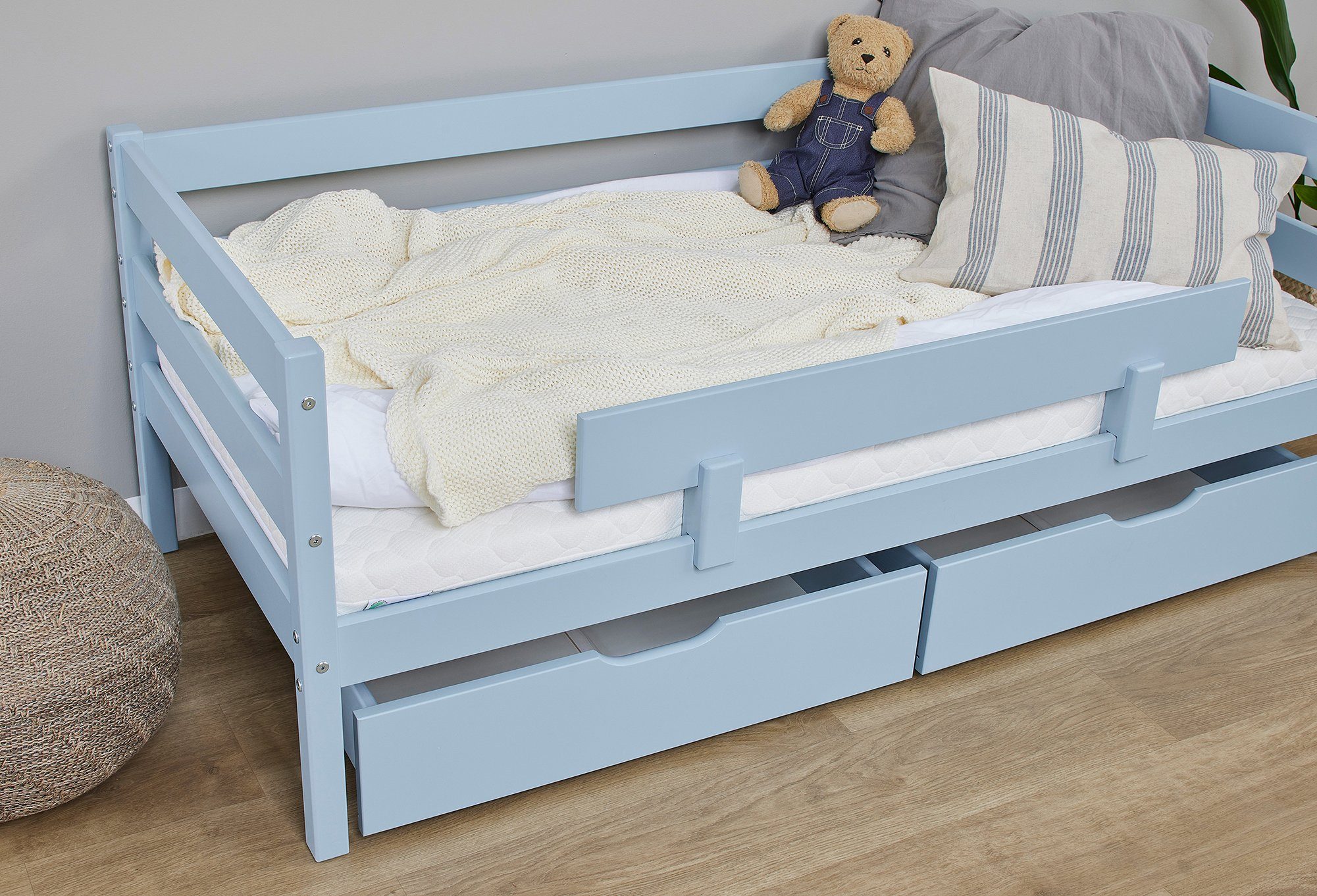 Hoppekids Kinderbett Juniorbett ECO mit Kiefer cm Rollrost Comfort massiv 70*160 Blau