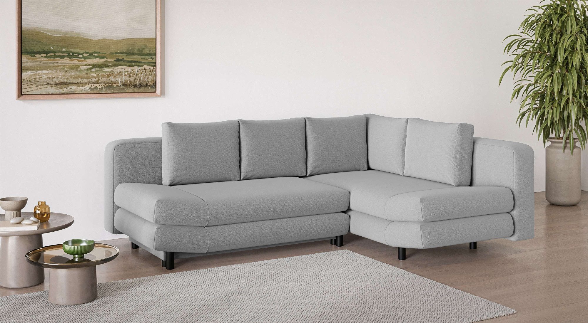 Home affaire Ecksofa LENNARA Schlafsofa mit Bettkasten, Maße B/T/H: 234/179/85 cm, L-Form mit Ottomane rechts/links, mit Wellenunterfederung