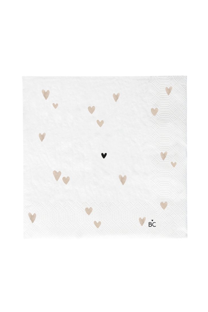 Bastion Collections Stoffserviette Servietten - HEARTS - weiß