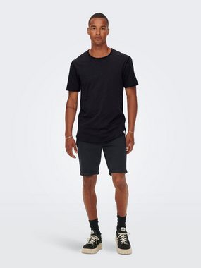 ONLY & SONS T-Shirt Langes Rundhals T-Shirt Einfarbiges Kurzarm Basic Shirt ONSBENNE 4783 in Schwarz