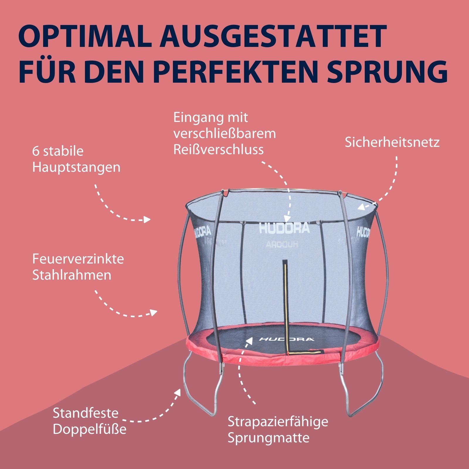 Hudora Gartentrampolin Fantastic für Kinder/Jugendliche & Erwachsene, Ø 250 cm, mit Sicherheitsnetz, TÜV-GS geprüft, extra breite Randabdeckung