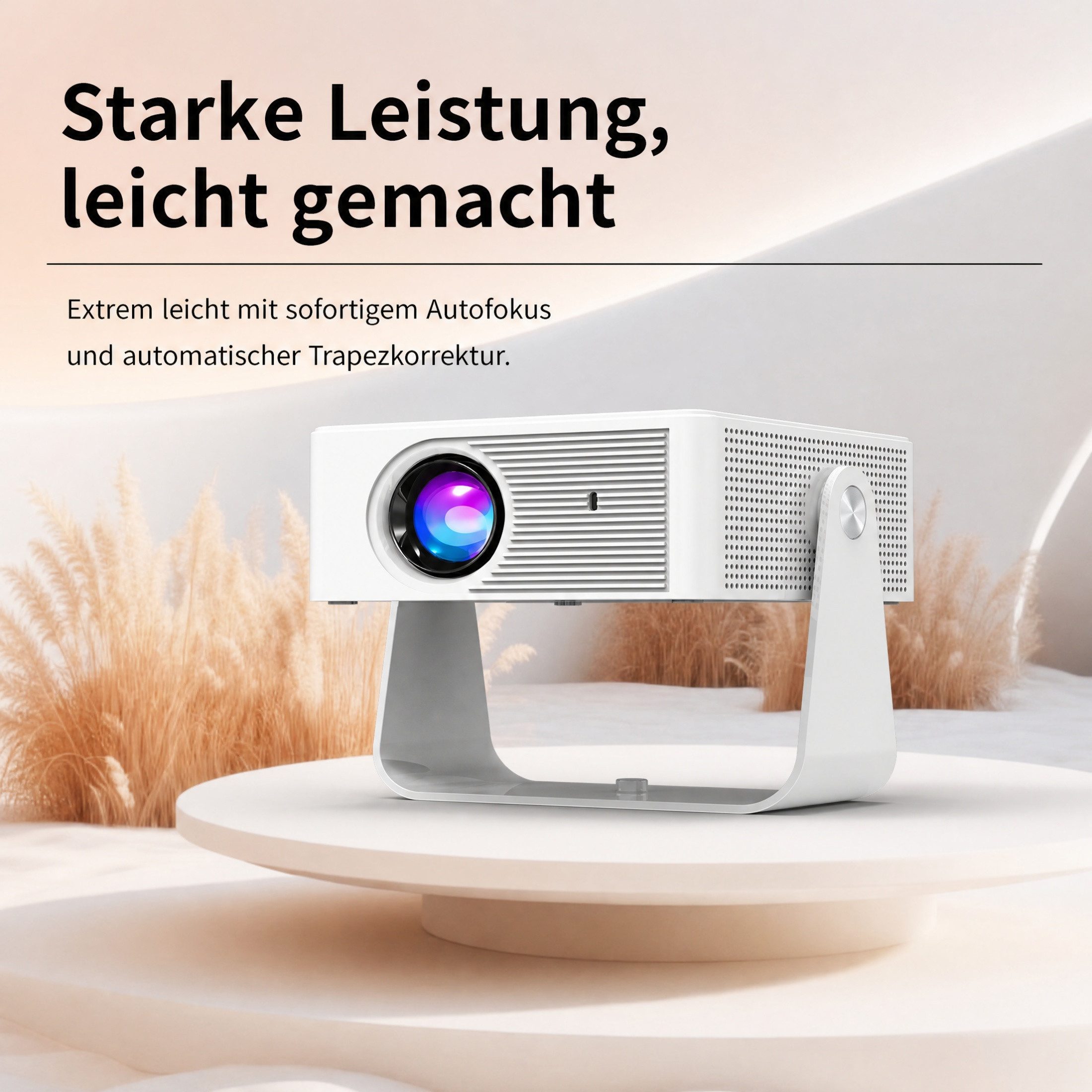 Blossom Projektor Tragbarer Beamer Smart Beamer mit 4K, Android 13, Auto Fokus Beamer (8000 lm, 1500:1, 1280 × 720 px, WiFi6, 360° Projektion, Auto Keystone, Bluetooth 5.2, Heimkino Outdoor)