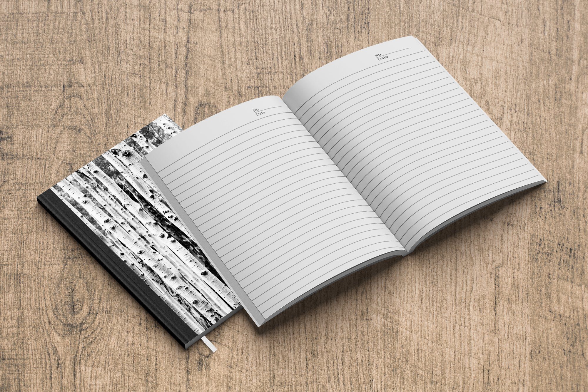 Merkzettel, und Tagebuch, Haushaltsbuch MuchoWow Seiten, weiß Bäume 98 Notizheft, - A5, - Notizbuch Journal, Natur, Holz Schwarz -