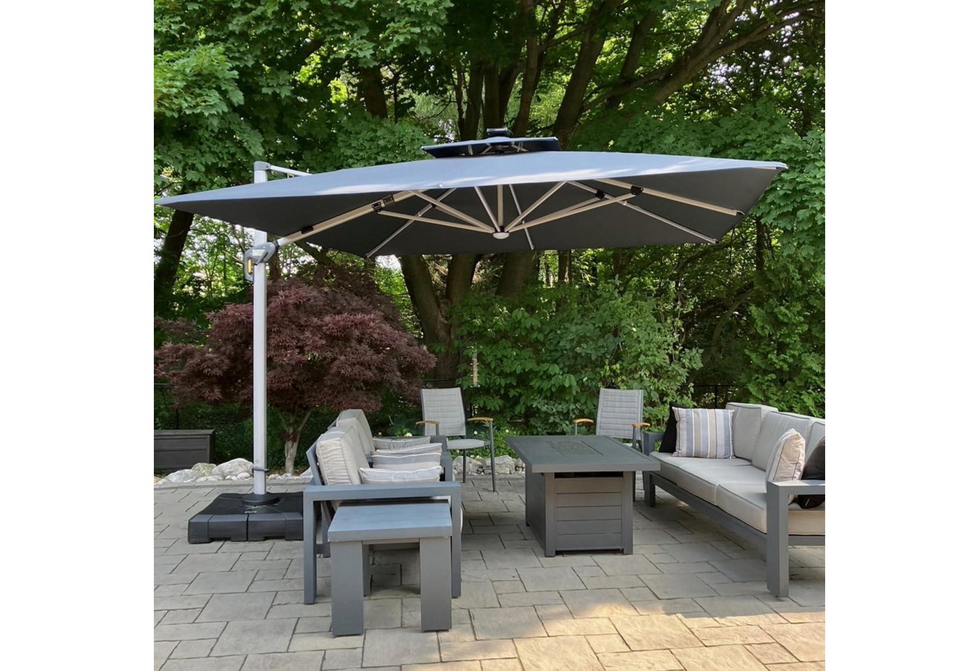 Thumbnail - LuxusKollektion Ampelschirm Sonnenschirm LED Beleuchtung Ampelschirm 330x330 cm UV50+ Grau
