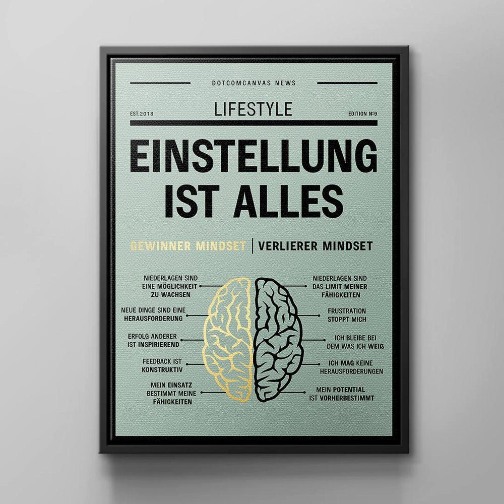 Lifestyle Deutsch, Motivation Erfolg weißer Fixed Wandbild Gr Rahmen Wachstum Leinwandbild, DOTCOMCANVAS® Brain Mindset
