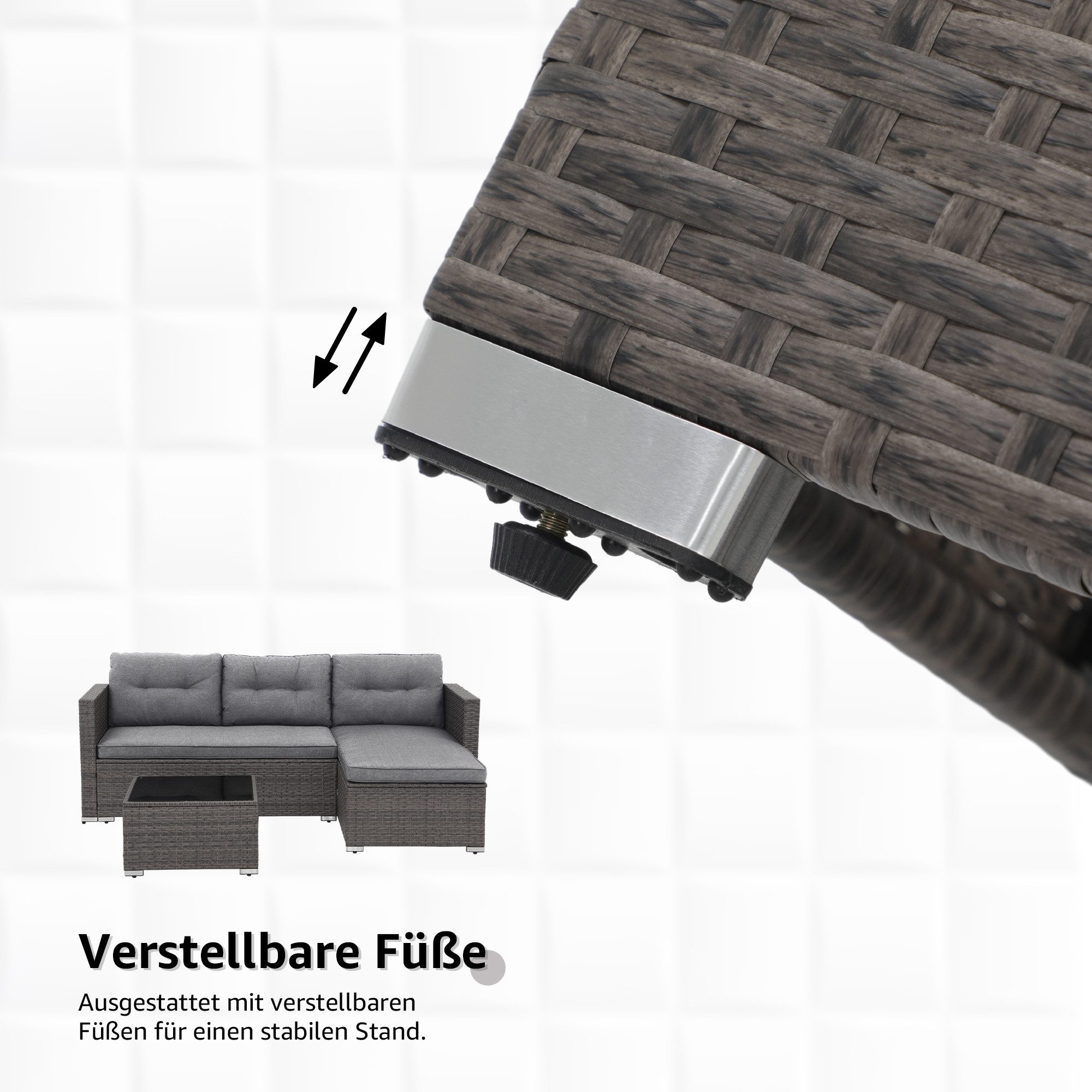 JOIVI Gartenlounge-Set 3-tlg Gartenlounge Set, Gartensofa Set mit Couchtisch, (Outdoor Sitzgruppe für 3-4 Personen, Wetterfest&Stabil,Sitzecke für Garten, Terrasse, Hinterhof, Balkon), Grau Rattan&Grau Kissen