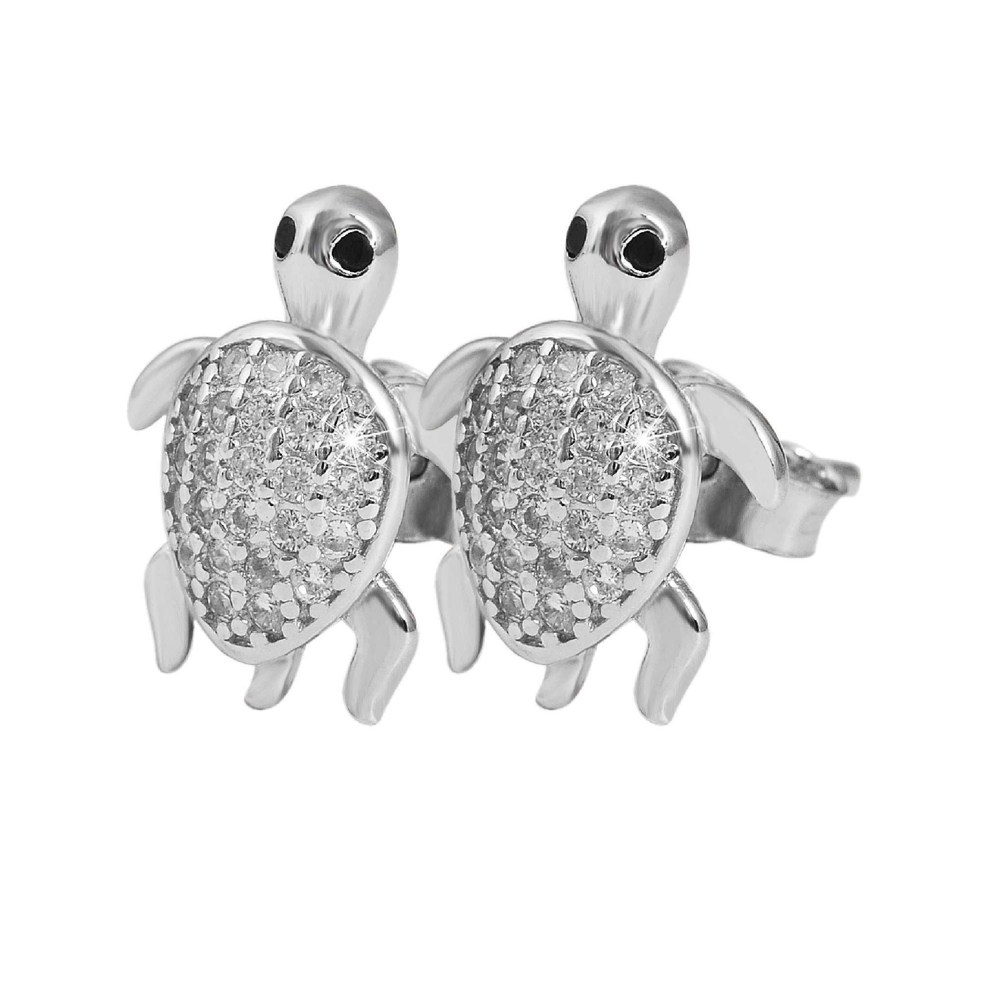 Adelia´s Paar Ohrstecker Ohrstecker Schildkröte aus 925 Silber mit Zirkonia | Ohrstecker