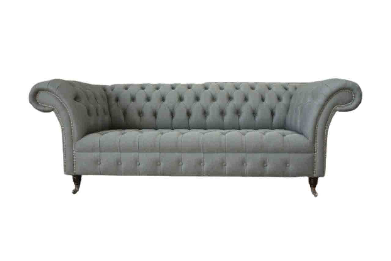 Chesterfield-Sofa Graue Chesterfield Couch mit Wellenunterfederung und Edelstahlfüßen