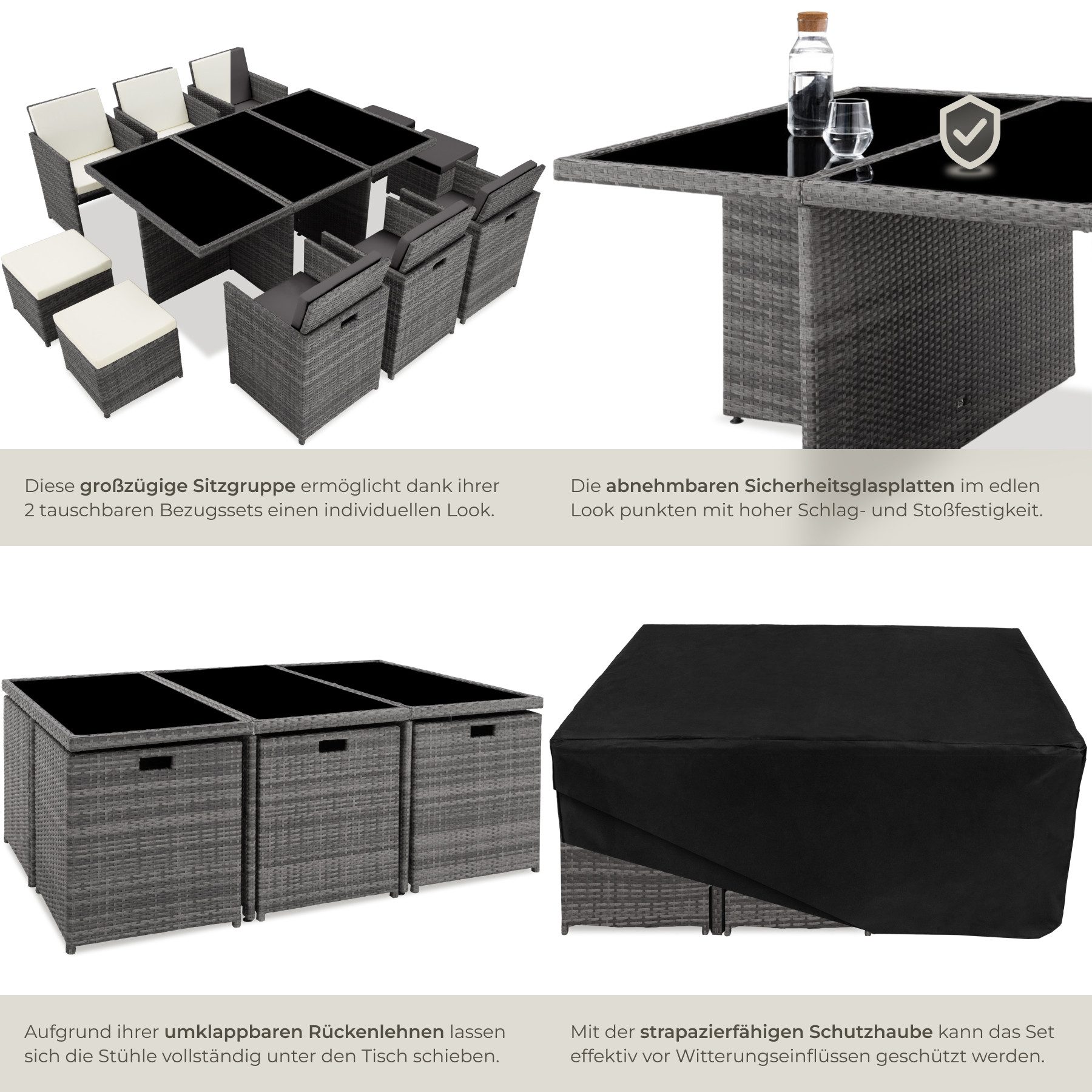 tectake Sitzgruppe Aluminium Rattan Gartenlounge für 6 bis 10 Personen, Inkl., (Loungeset New York, 12-tlg., für Außen in Grau), wetterfest und UV-beständig, 2  – Bild 5 von 5