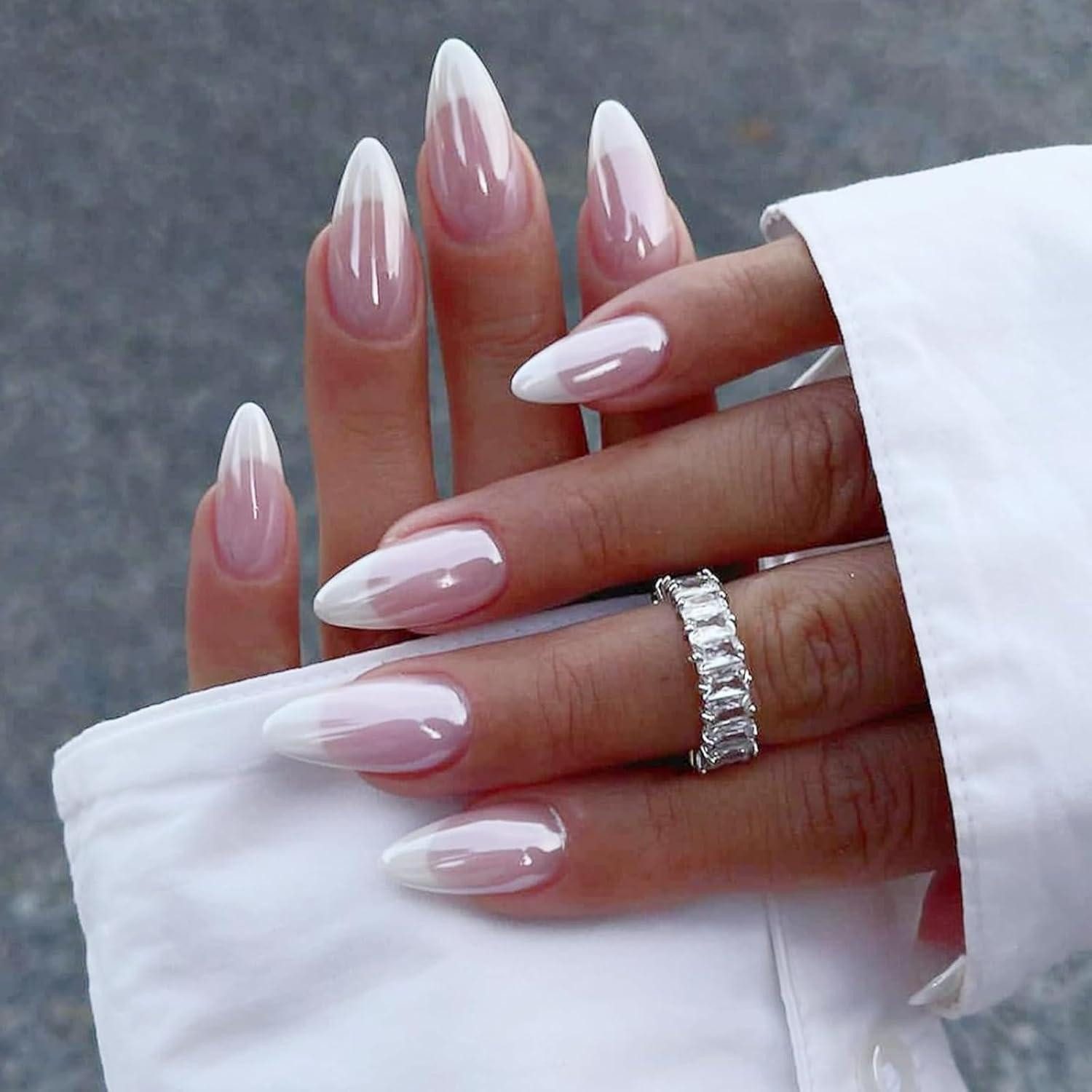 LuxusKollektion Kunstfingernägel Kunstnägel Press On French Tip Mandel Selbstklebend 24pcs Aurora Rosa