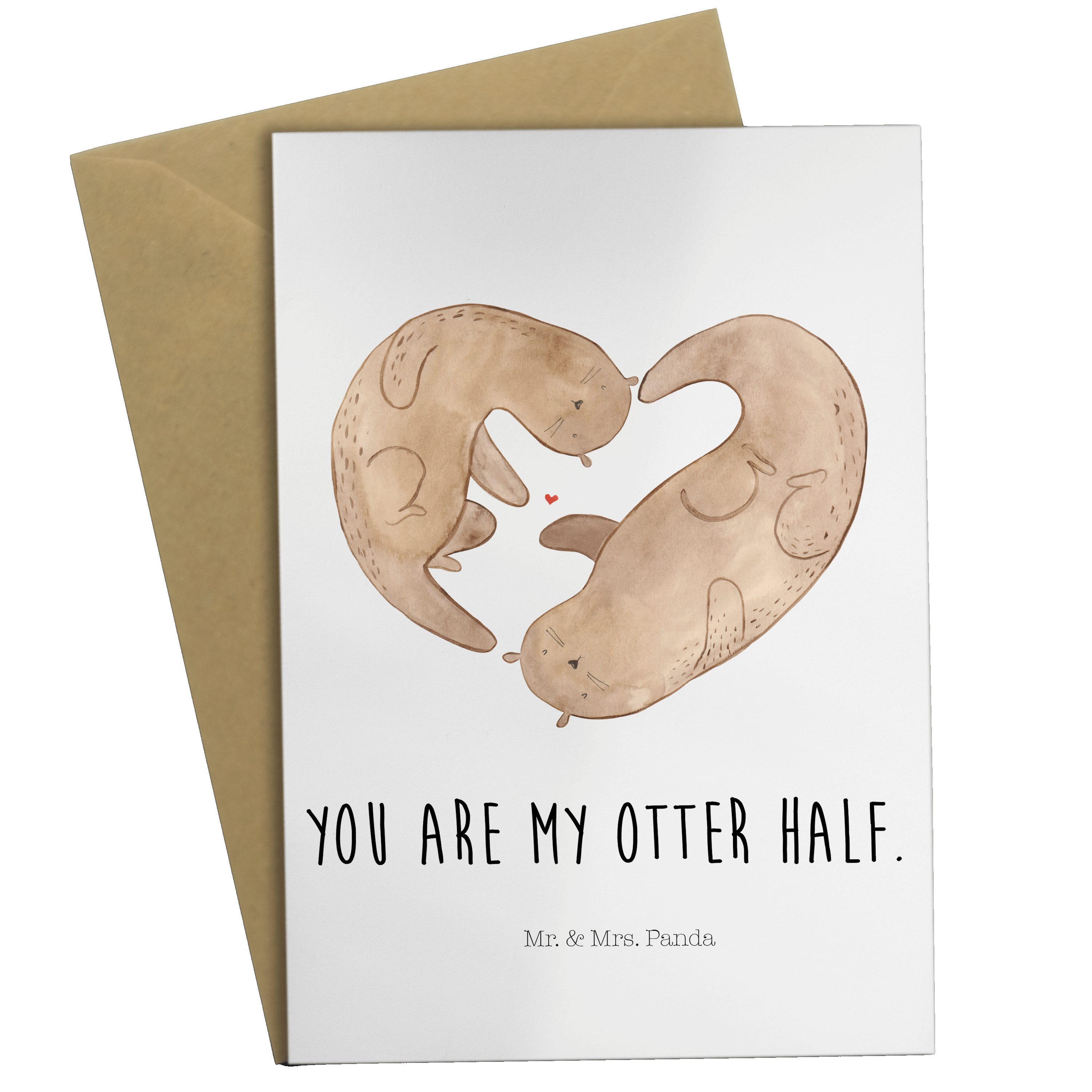 Mr. & Mrs. Panda Grußkarte Otter Herz - Weiß - Geschenk, große Liebe, Fischotter, Glückwunschkar