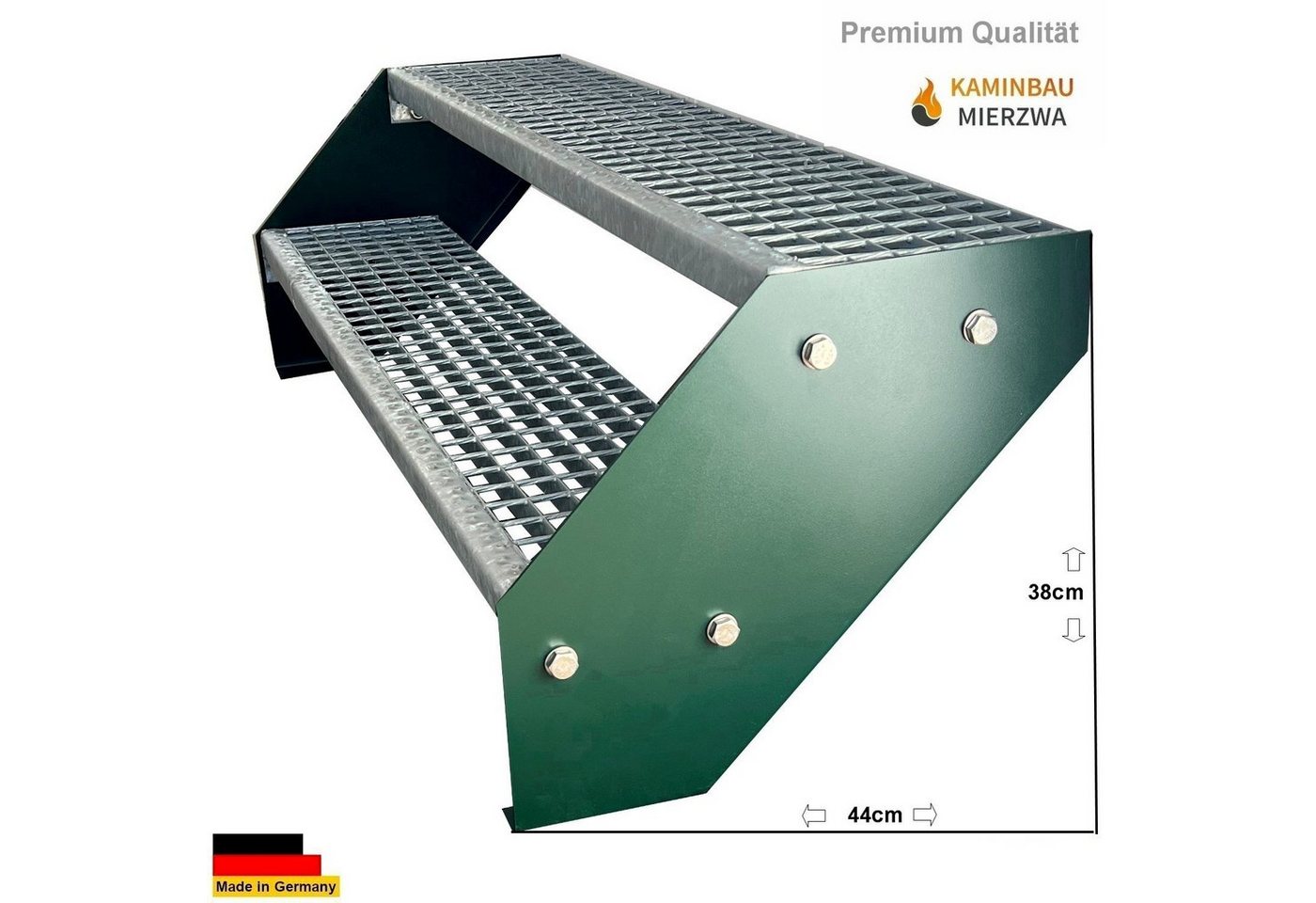 Thumbnail - Kaminbau Mierzwa Außentreppe Premium Treppe Grün Höhe Verstellbar, für Geschosshöhen bis 38 cm, Stufen Gitterroststufen ...