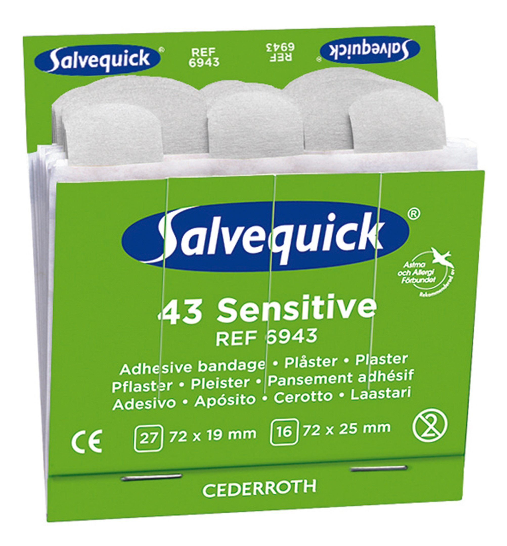 Cederroth Erste-Hilfe-Set, Salvequick Nachfülleinsätze 6 x 43 Pflaster Sensitive