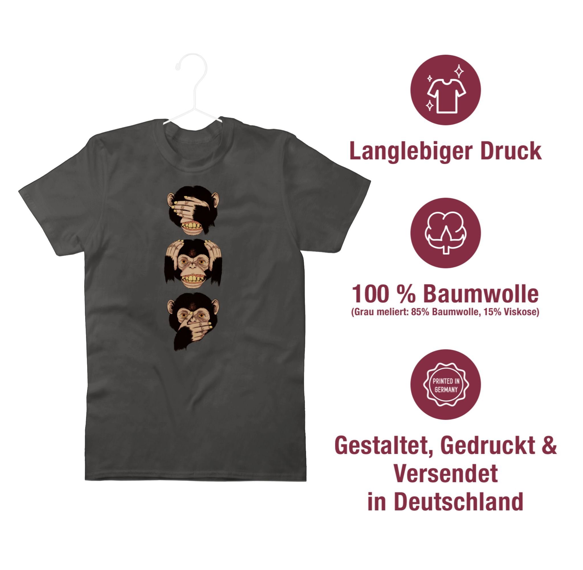 Shirtracer Statement 02 - Drei Sanzaru Dunkelgrau T-Shirt Affen Sprüche