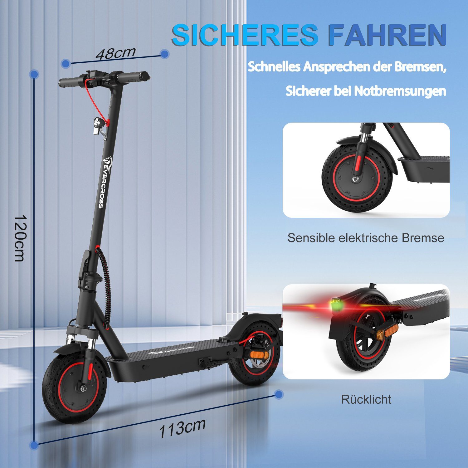 Evercross E-Scooter, mit Straßenzulassung mit max 35km Max app ABE Schwarz 20km/h Mit E-roller