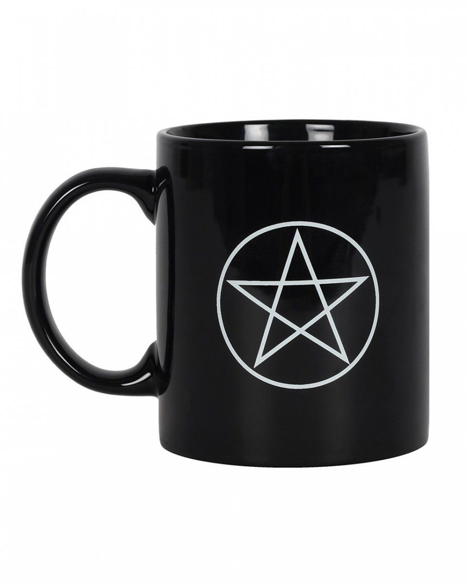 Horror-Shop Geschirr-Set Schwarzer Kaffeebecher mit Pentagramm Motiv, Keramik