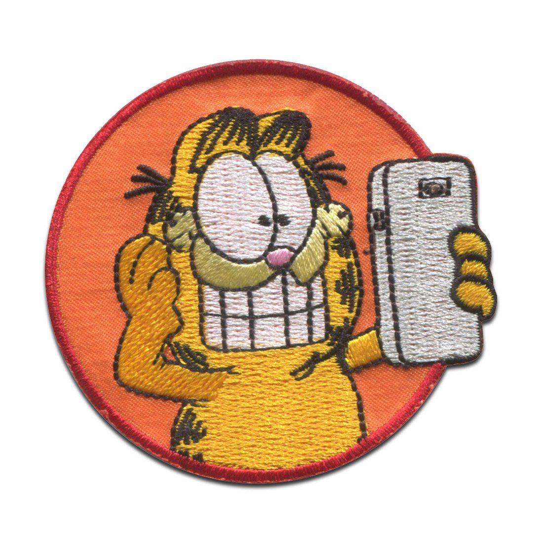 Garfield Aufnäher Bügelbild, Aufbügler, Applikationen, Patches, Flicken, zum aufbügeln, Polyester, Garfield © Handy Comic Katze gestickt - Größe: 6,5 x 6,1 cm