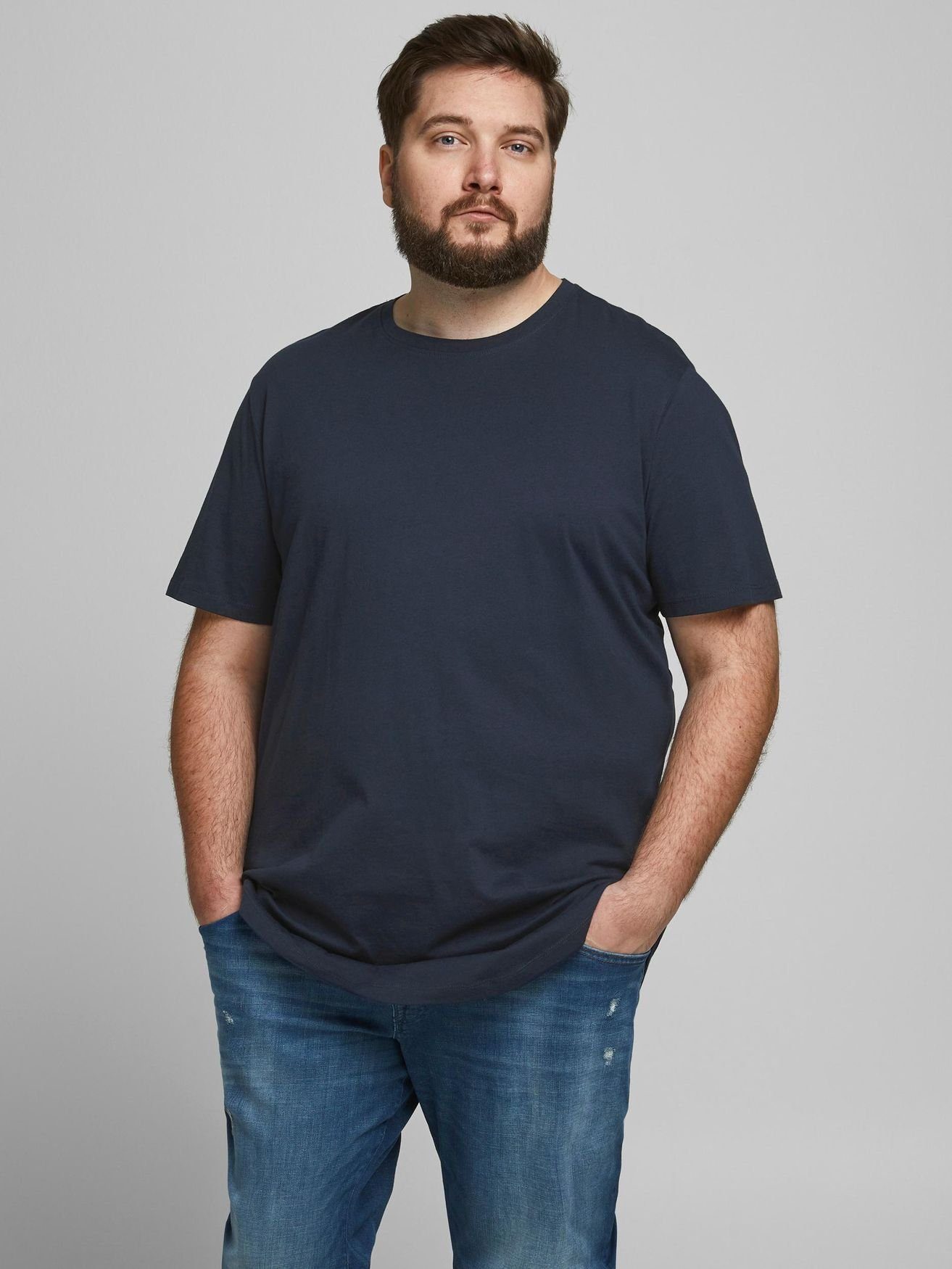 Jack & Jones T-Shirt Basic Plus SizeT-Shirt Kurzarm Übergrößen Shirt JJENOA 4834 in Navy