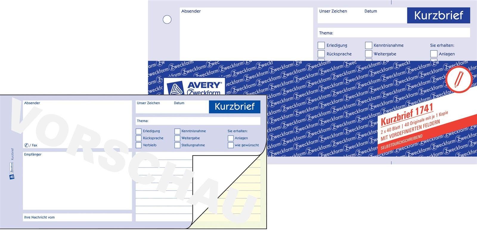 Avery Zweckform Kugelschreiber AVERY Zweckform Formularbuch "Kurzbrief", SD, 1/3 | Kugelschreiber