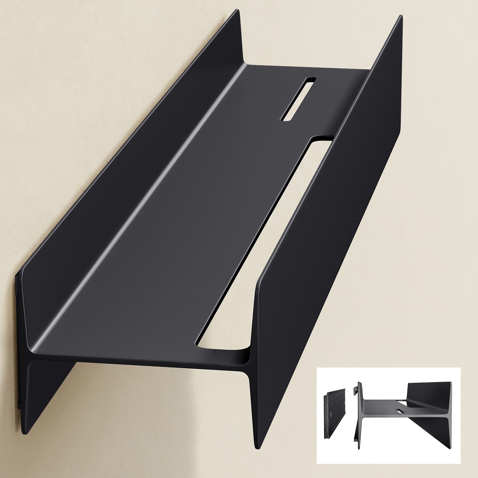 doporro Garderobenleiste Wandgarderobe Hakenleiste mit Ablage aus Kohlenstoffstahl Reglo-05 (6 St), Kombination aus Ablagefläche und unteren Haken