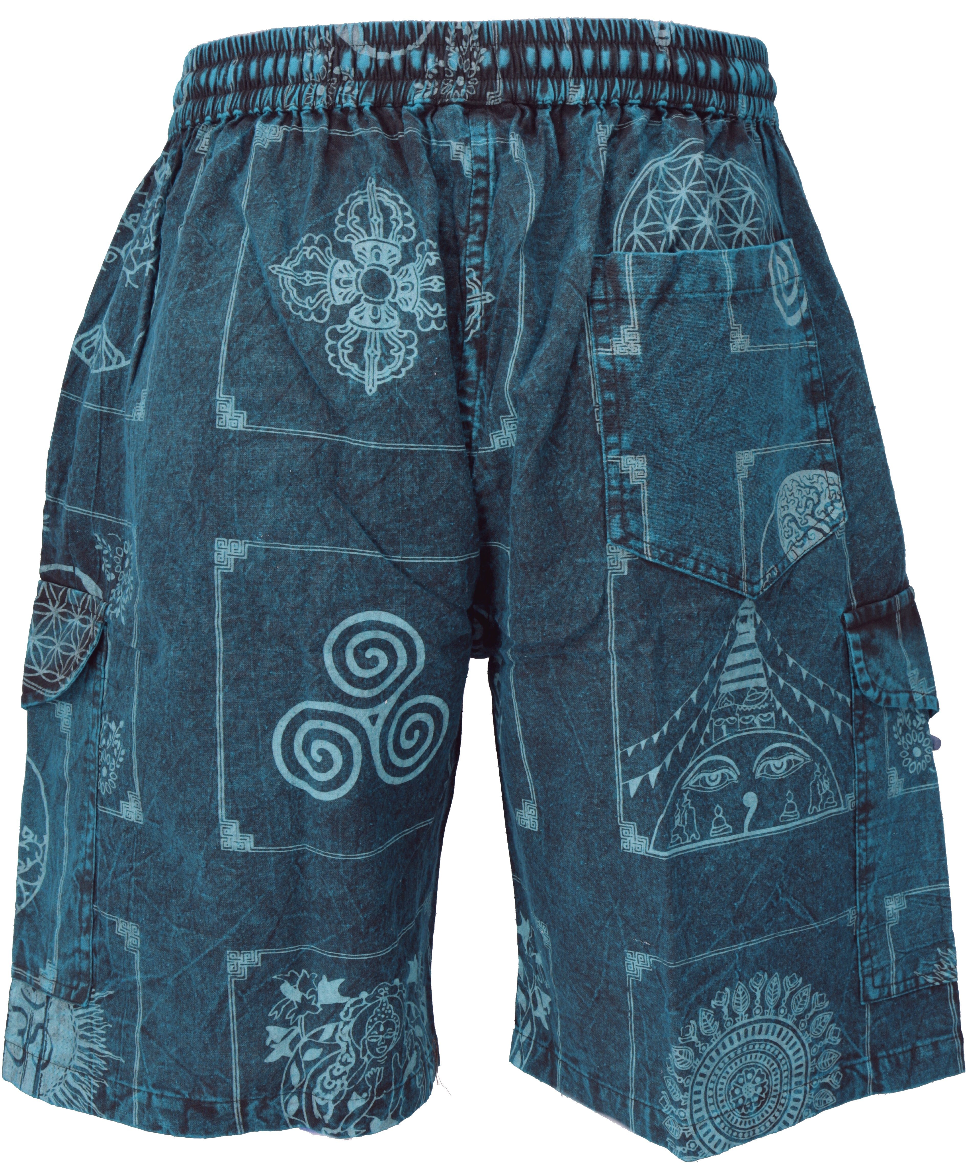 Guru-Shop Relaxhose Ethno Style, Hippie, Shorts alternative Nepal blau Ethno -.. Yogashorts, Bekleidung stonewash aus