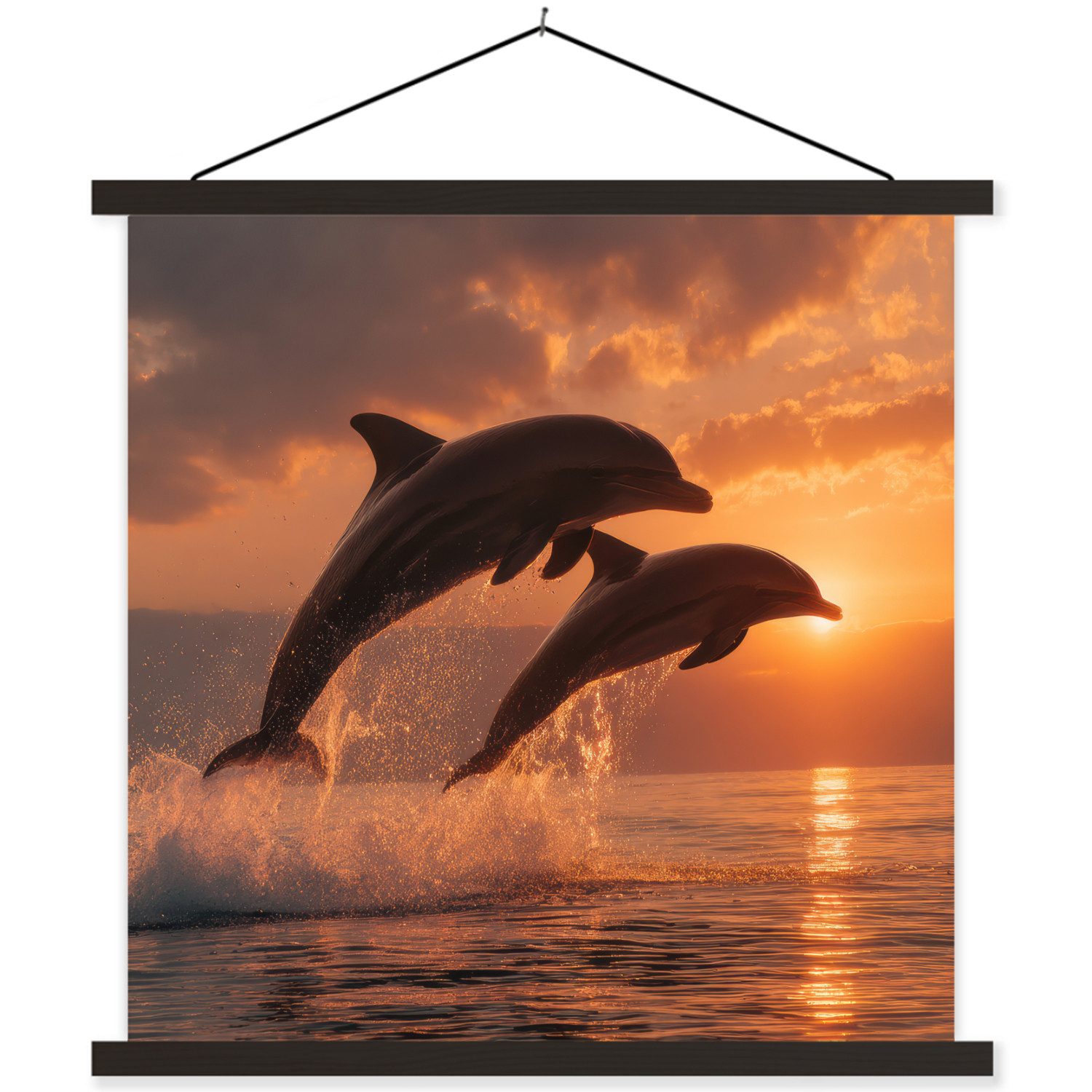 MuchoWow Poster Delfine - Meer - Realistisch, (1 St), Magnetische Posterleiste, Holzleisten, Textilposter, 40x40 cm