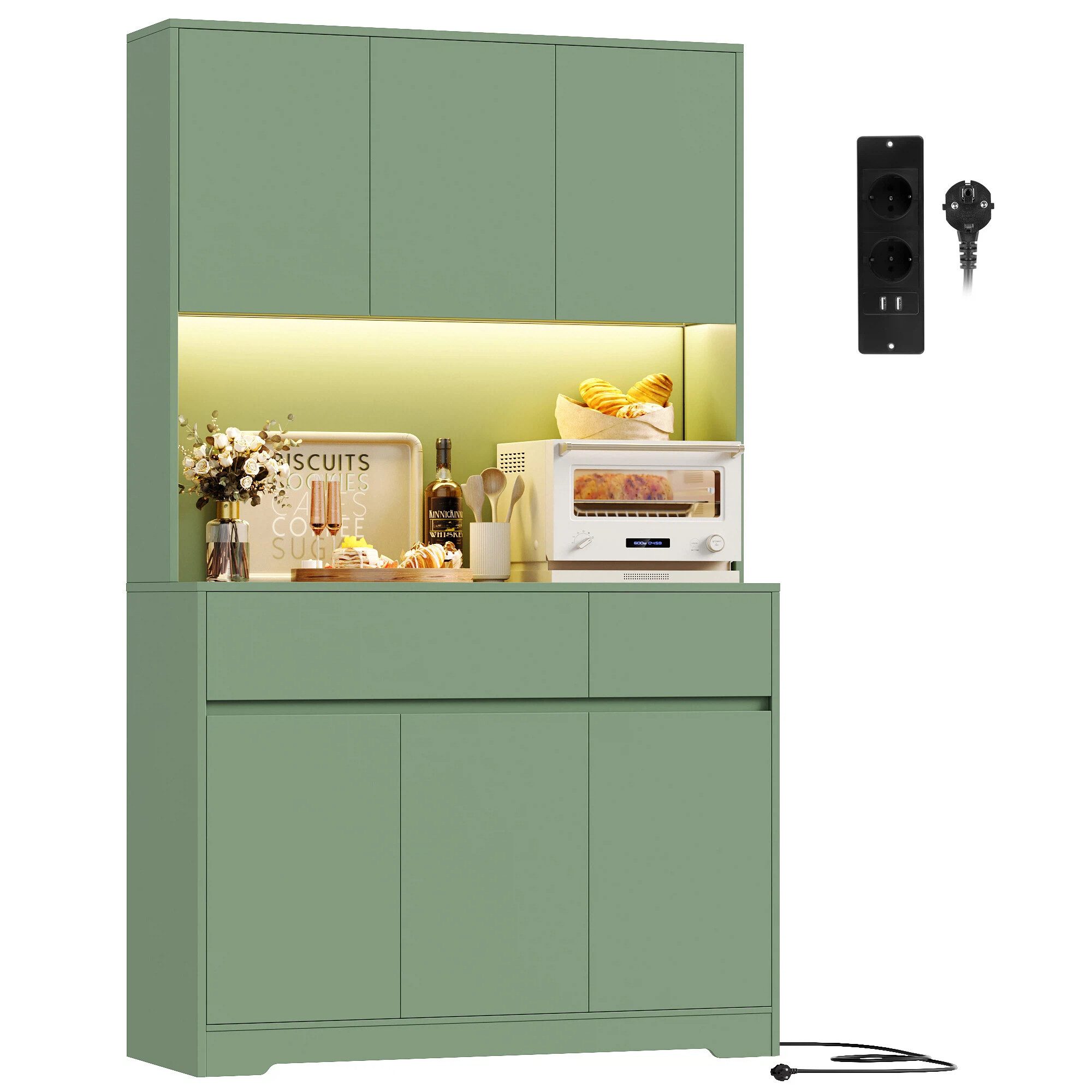 Homfa Küchenbuffet Küchenschrank Buffetschrank mit LED-Beleuchtung mit stec günstig online kaufen