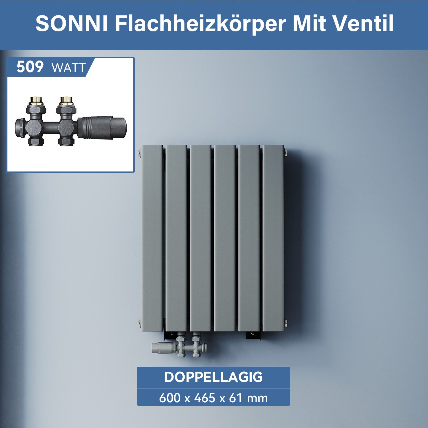 SONNI Designheizkörper Design Heizkörper Flach Anthrazit mit Multiblock Dop günstig online kaufen