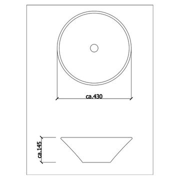 Alpenberger Waschbecken - Keramik Schale Rund 43 cm Ø - Aufsetzbare Waschschale (1-tlg., 1-St., Aufsatzwaschbecken), pflegeleichte Nano Oberfläche für optimale Hygiene