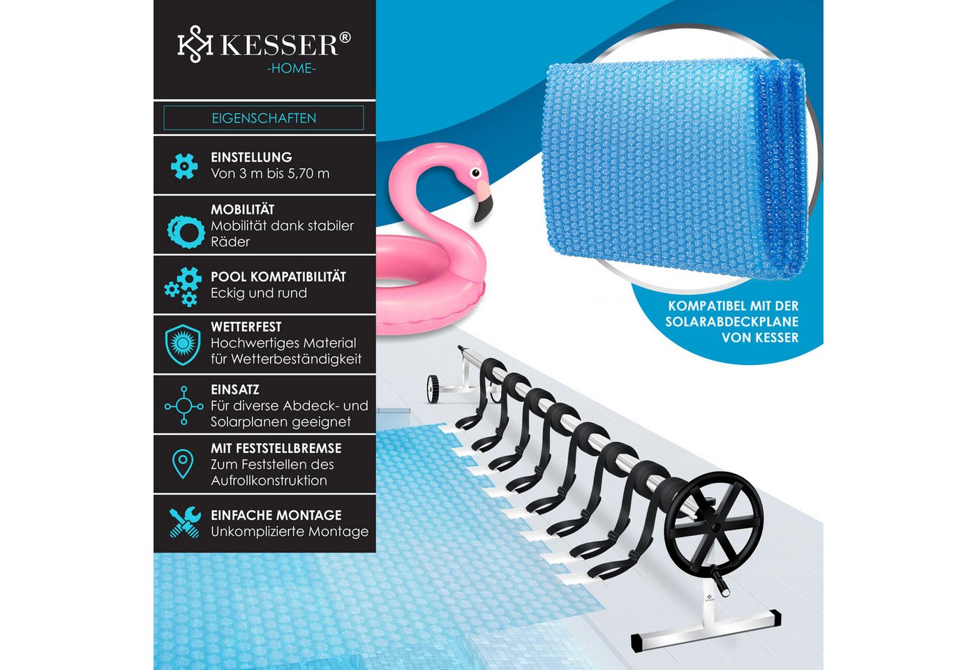 Thumbnail - KESSER Pool-Abdeckplane, Pool Aufroller Premium Aufrollsystem 3m 5,70m Mit Räder