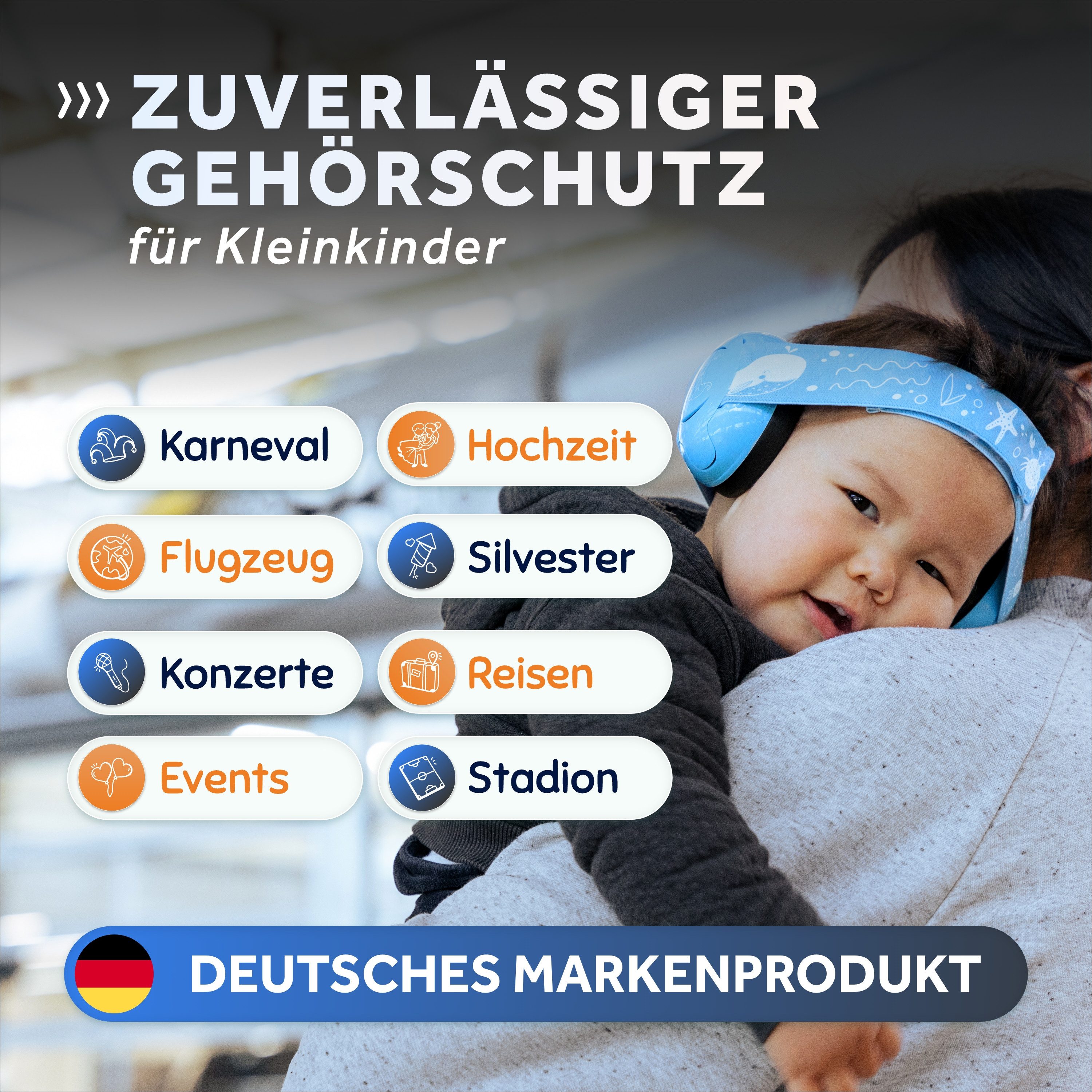 Schallwerk Kapselgehörschutz Mini+ Ohrenschützer für Kleinkinder - Gehörschutz Baby, (Kopfhörer Babys & Kleinkinder, Ohrenschutz für Babys mit verstellbaren Band), bis zu 52cm Kopfumfang