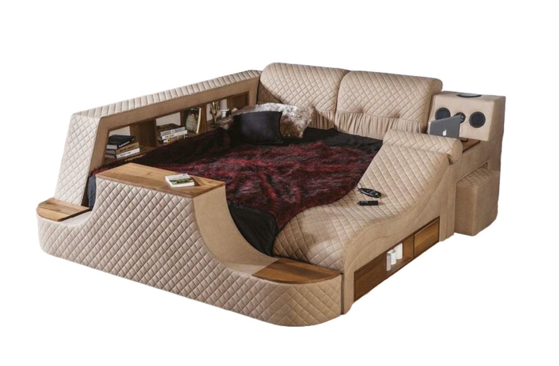JVmoebel Multimediabett Multifunktion Schlafzimmer Möbel Betten Bett tv lift Doppelbett Beige (1-tlg), Made in Europa