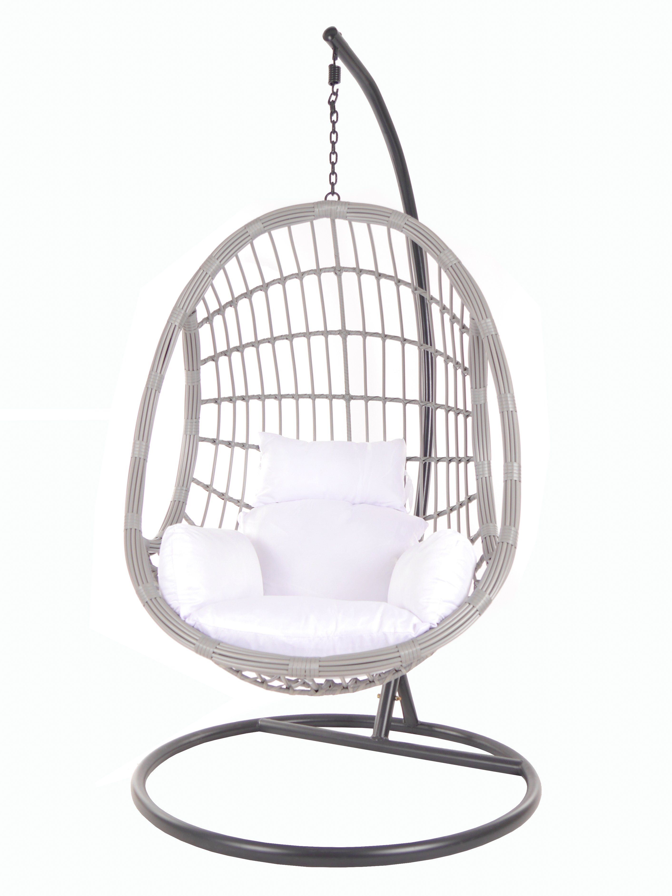 Chair, KIDEO Swing Hängesessel lightgrey, PALMANOVA und snow) Loungemöbel Schwebesessel mit Kissen, weiß (1000 Gestell