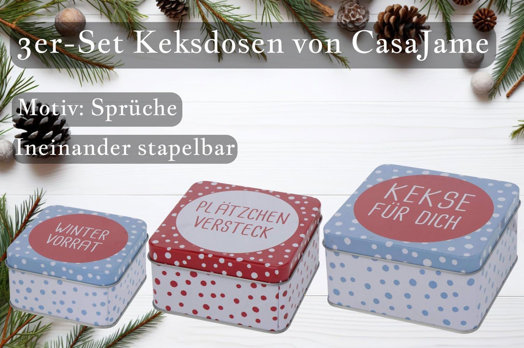 GRUPPE 3er Set Kekse für CasaJame GmbH Dich Plätzchendose Keksdose Metall Keksdose BOLTZE V12