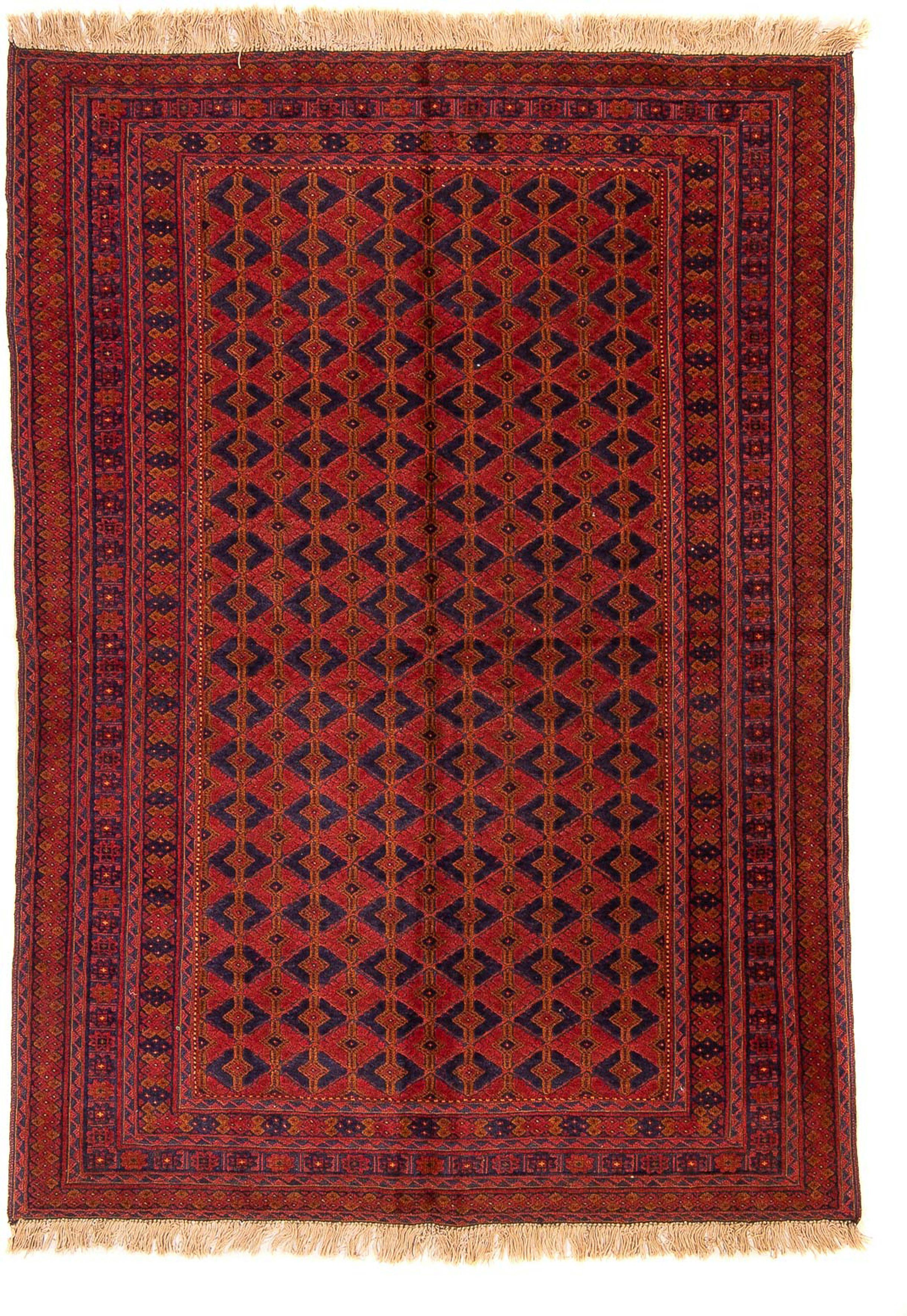 x Wohnzimmer, Afghan Handgeknüpft, mm, - 204 morgenland, Orientteppich Zertifikat rechteckig, dunkelrot, Höhe: 7 cm 145 - mit Einzelstück Buchara -