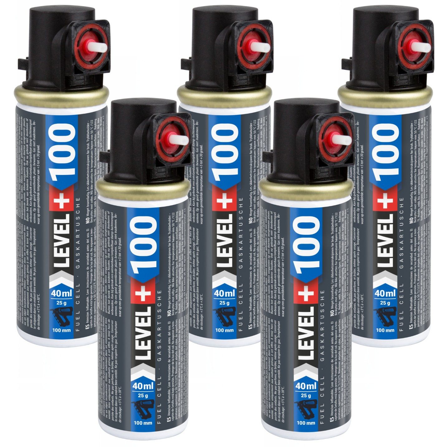 Level+ Gaskartusche Gaskartusche 100mm 40ml Ersatzgas für Nagler L+100 5St.